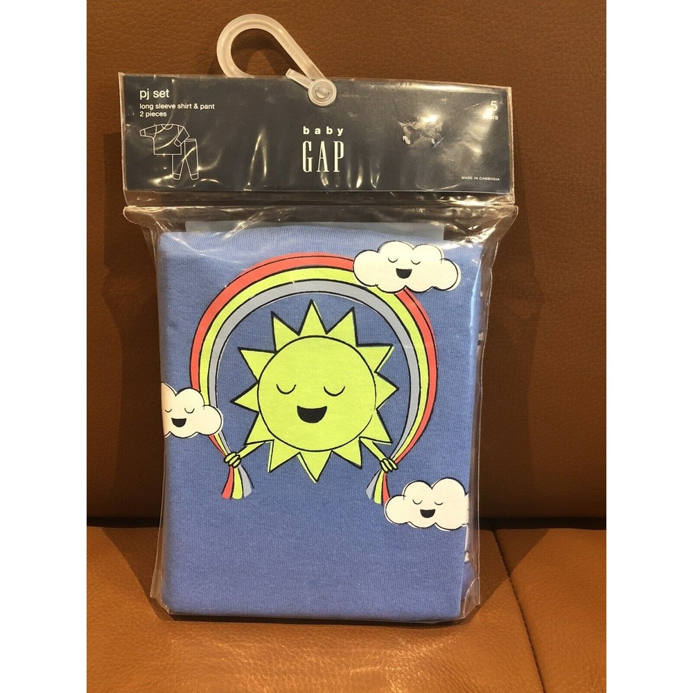 New BABY GAP Girls PJ Pajama Set Long Sleeve  Rainbow Clouds Sun Size 5 Cotton